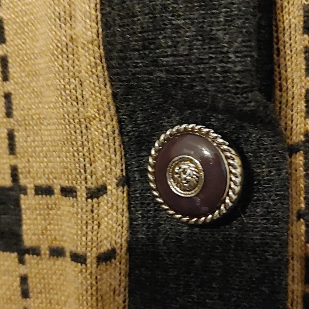 Vintage Brown Plaid Cardigan Size Large w/ Black Trim Classic Checkered Pattern